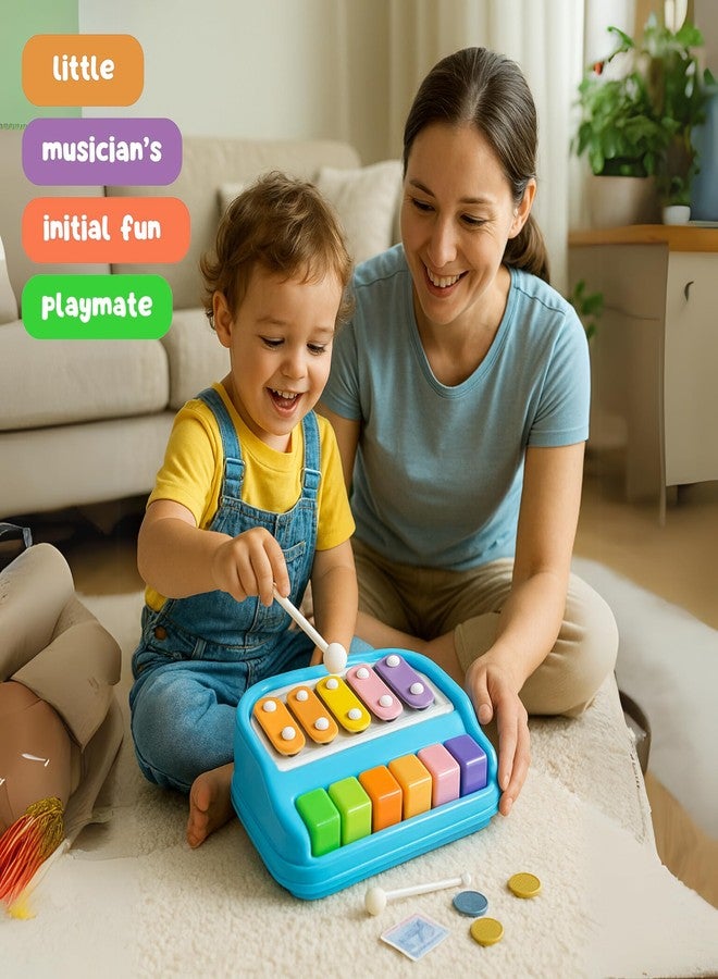 RAINBOW RIDERS Small Xylophone Musical Instrument 2 in 1 Piano and Xylophone Toy with Colorful Keys and Mallets Educational Musical Toy for Toddlers, Babies, Boys, and Girls (Light Blue) - Image 4